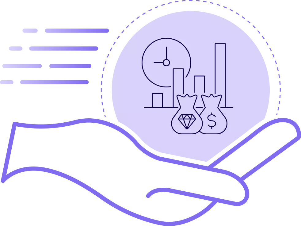 Hand holding icons representing growth