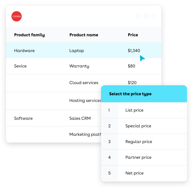 CPQ user interface pulling from variables to generate an accurate quote