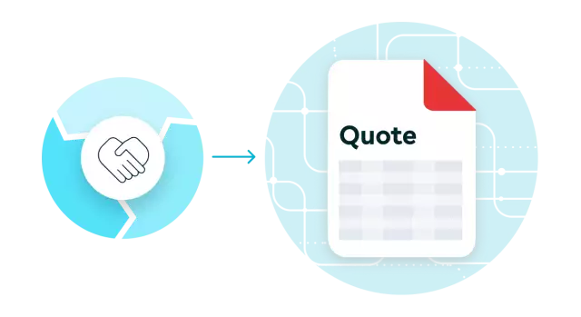 Handshake symbol pointing to a generated quote to communicate buying experience