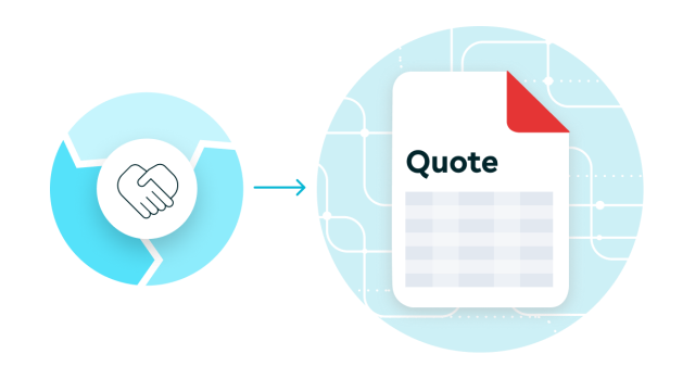 Handshake symbol pointing to a generated quote to communicate buying experience