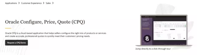 Oracle CPQ homepage.