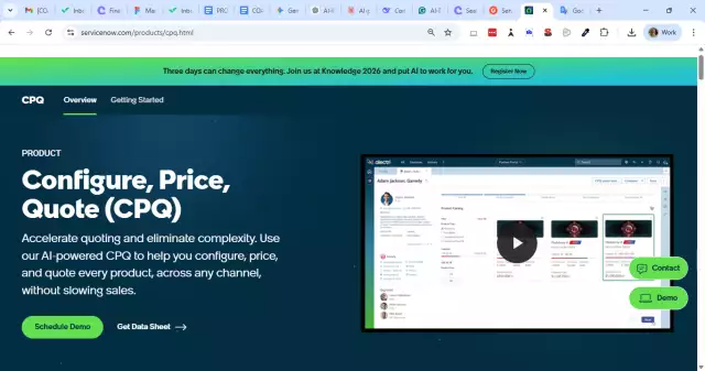 ServiceNow CPQ homepage.