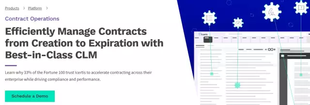 Icertis contract management tool homepage.