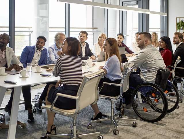 Coworkers meeting in a conference room