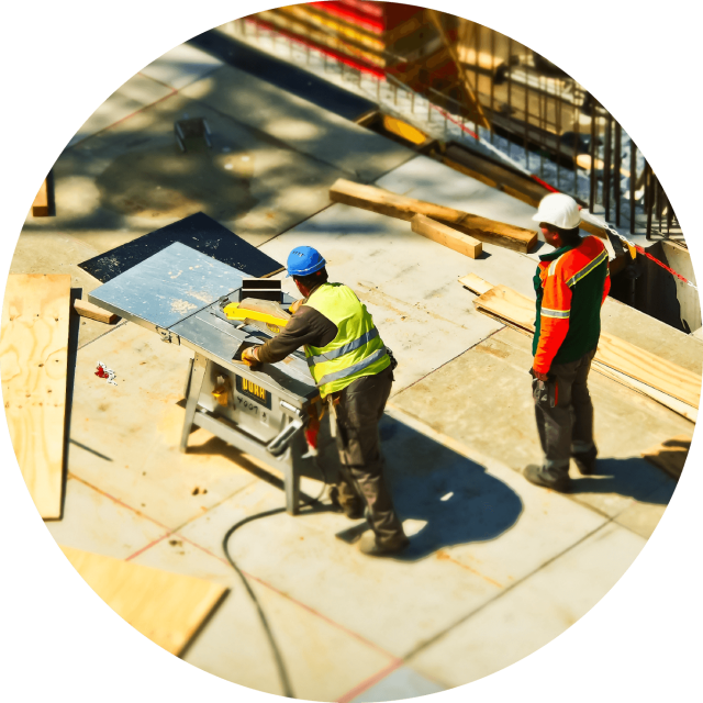 Construction workers building