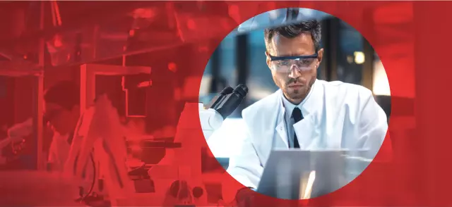Lab technicians using Conga products on laptop