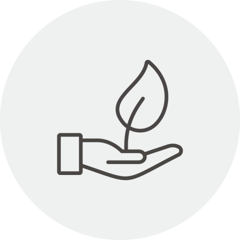 Hand holding a leaf icon 